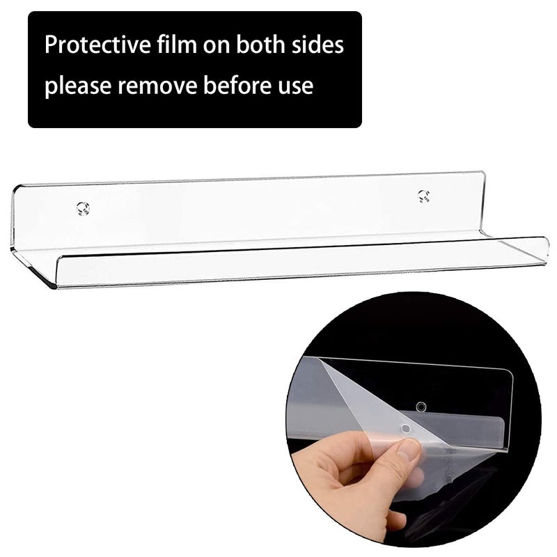 Cerpourt Acrylic Floating Wall Ledge Shelf  Clear Bathroom Storage Shelves Display Acrylic 15"" Invisible Bookshelf (2pack) - Image 4
